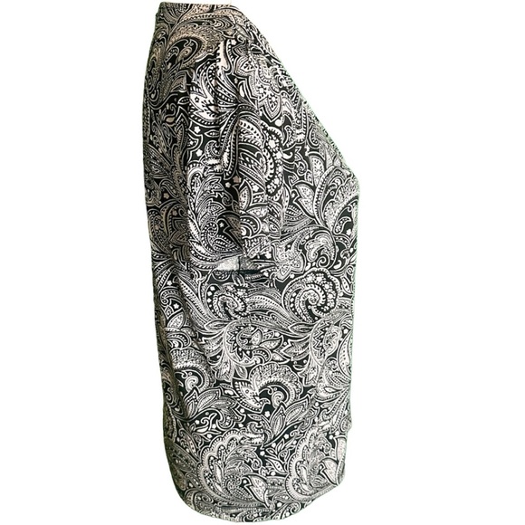 MICHAEL Michael Kors Black & White Paisley Print Faux Wrap Top W/ Buckle Detail - Picture 10 of 11